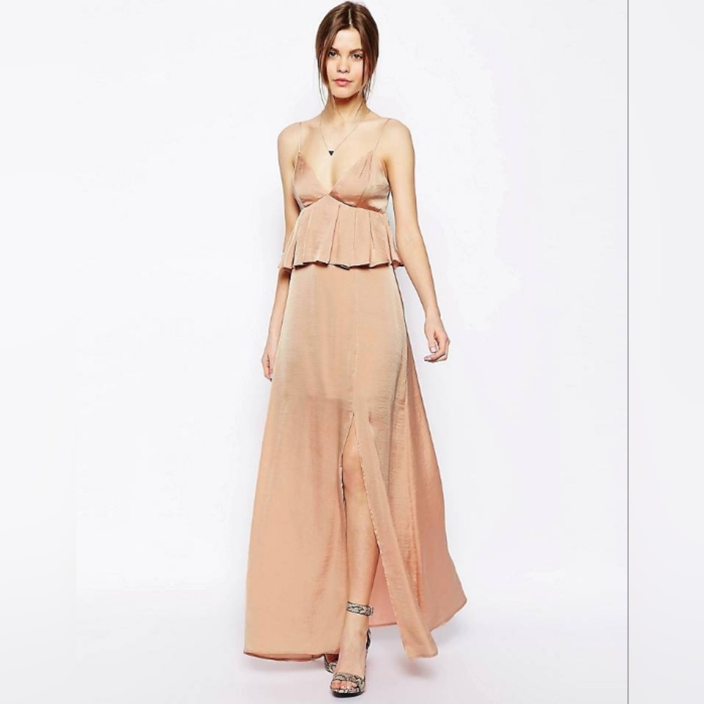 ASOS Maxi Dress With Soft Peplum champagne color,party,grad,birthday
